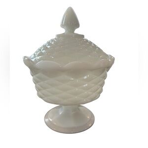 vintage milk glass lidded candy dish